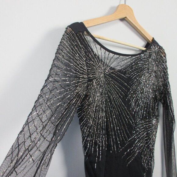 Club Monaco Women Top S Black Starburst Sequin LS Sheer Beaded Luxury Party 226 - Picture 5 of 12